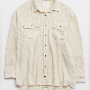 Arie Lumberjane Waffle oversized button up shirt size M